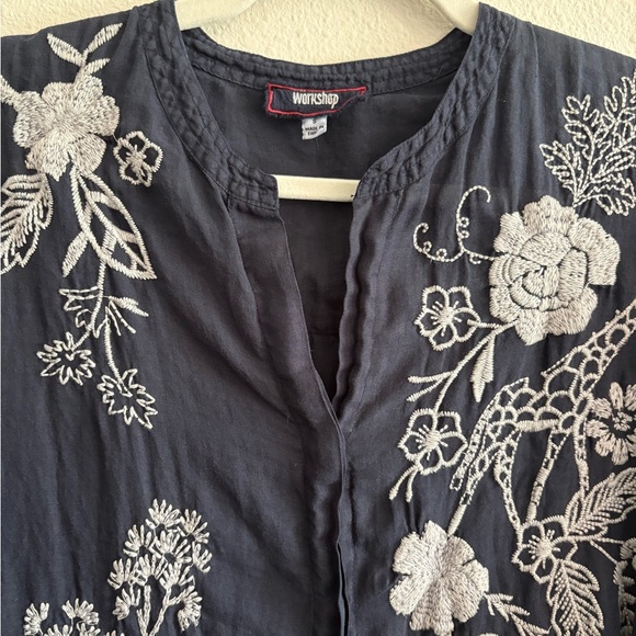 Johnny Was Osiris Voyager Tunic Top Embroidered Long-Sleeve Women’s Small Navy - Picture 6 of 12